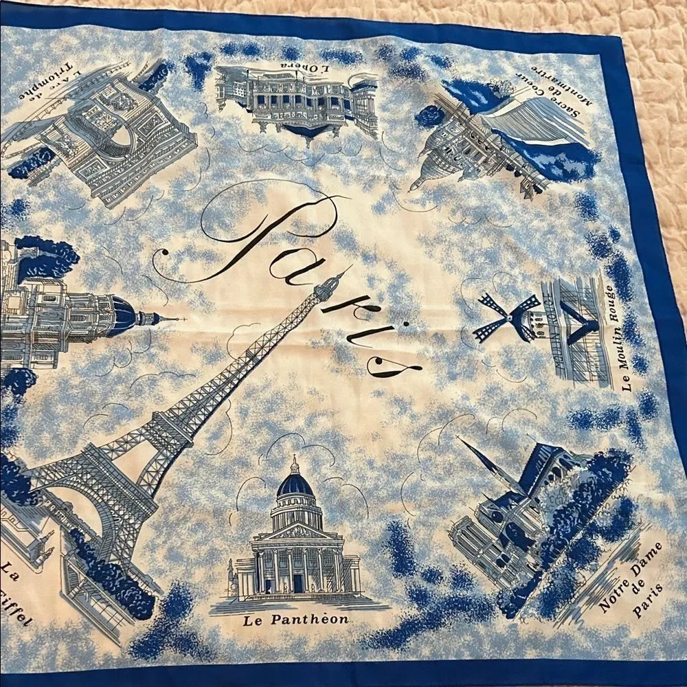 Paris Landmark Silk Scarf - Blue & White
